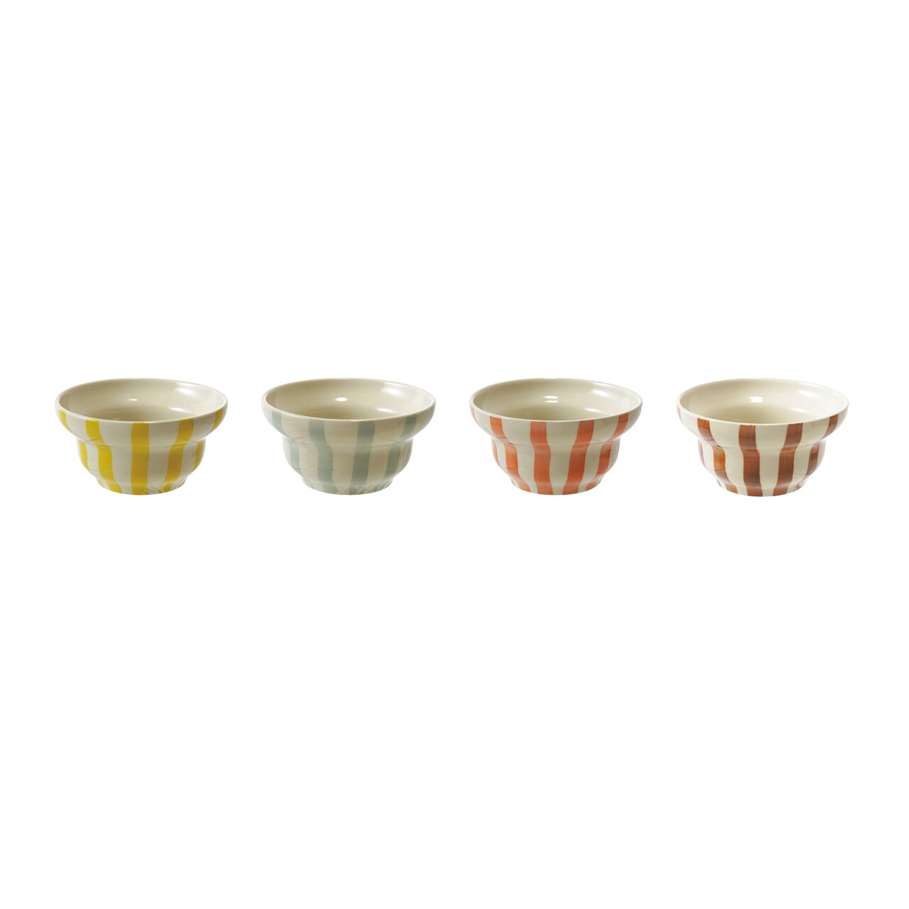 Hello Honey 4-Piece Hand-Painted Stoneware Striped Bowl Set, Multicolor